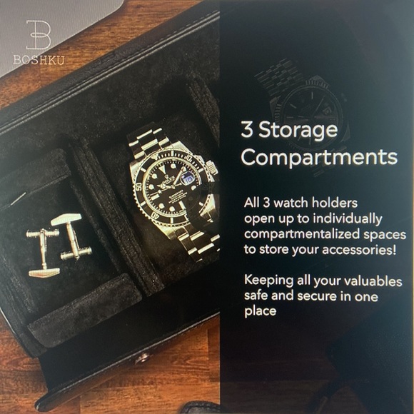 Boshku Leather Watch Roll Case w/ Cuff Link Case - Picture 3 of 4